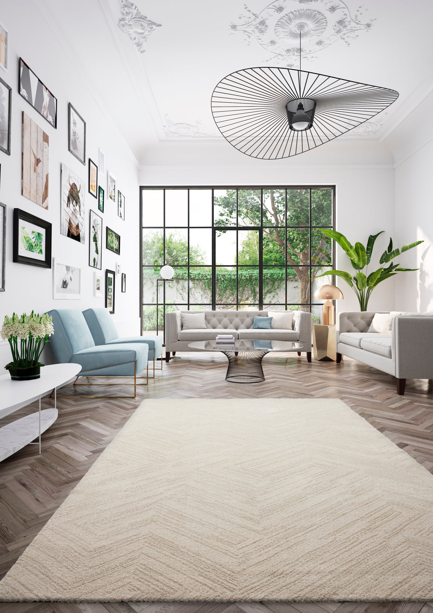 Cumulus low Pile Shaggy rug Cream Geometrical