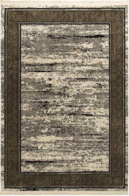Astoria Faded Grey with Brown Border Rug